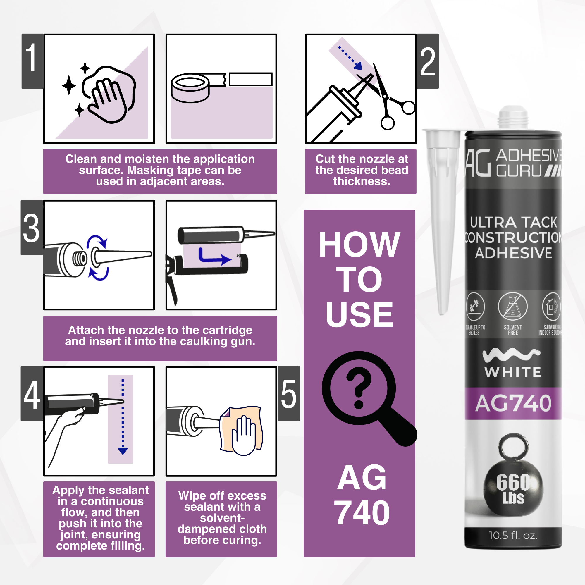 AG - Ultra Tack Construction Adhesive - 10.5 fl oz - White - AG740