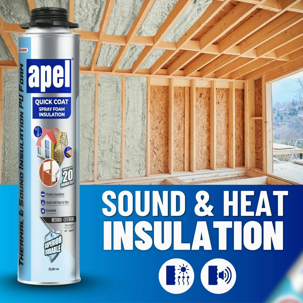 apel Spray Foam Insulation Kit – Self-Expanding Polyurethane – Heat & Sound