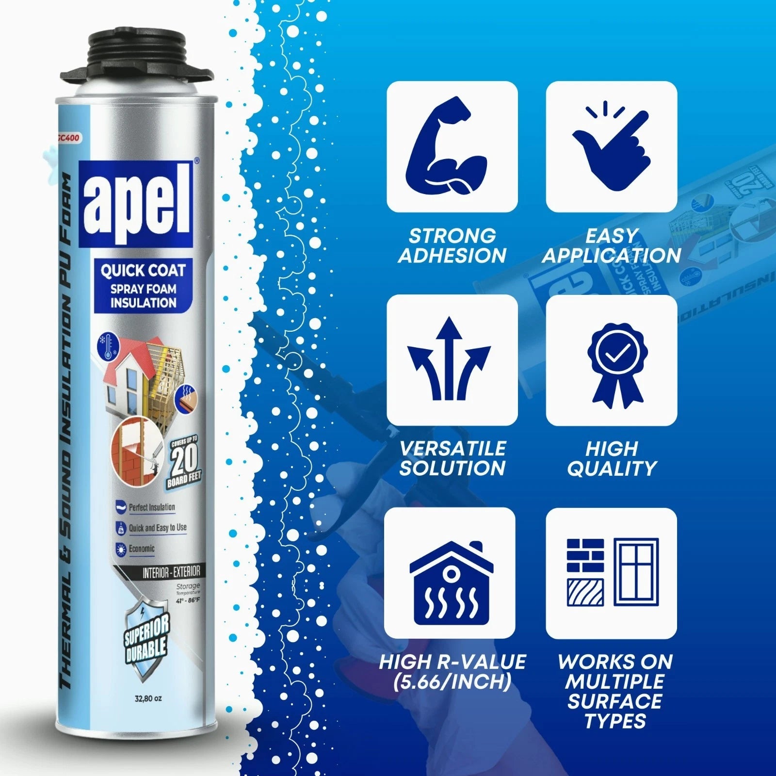 apel Spray Foam Insulation Kit – Self-Expanding Polyurethane – Heat & Sound