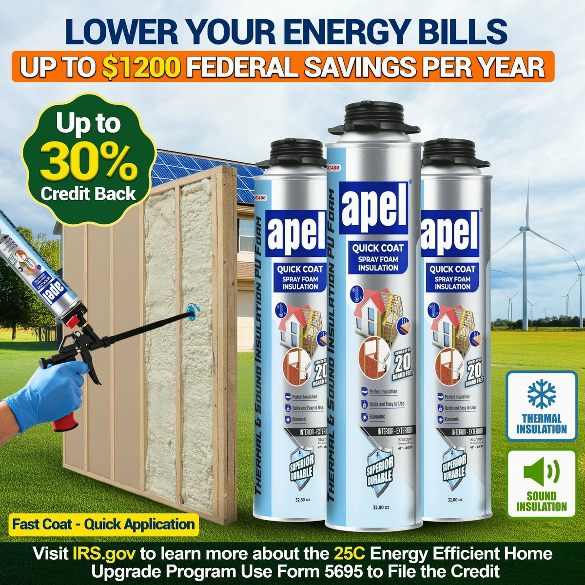 apel Spray Foam Insulation Kit – Self-Expanding Polyurethane – Heat & Sound
